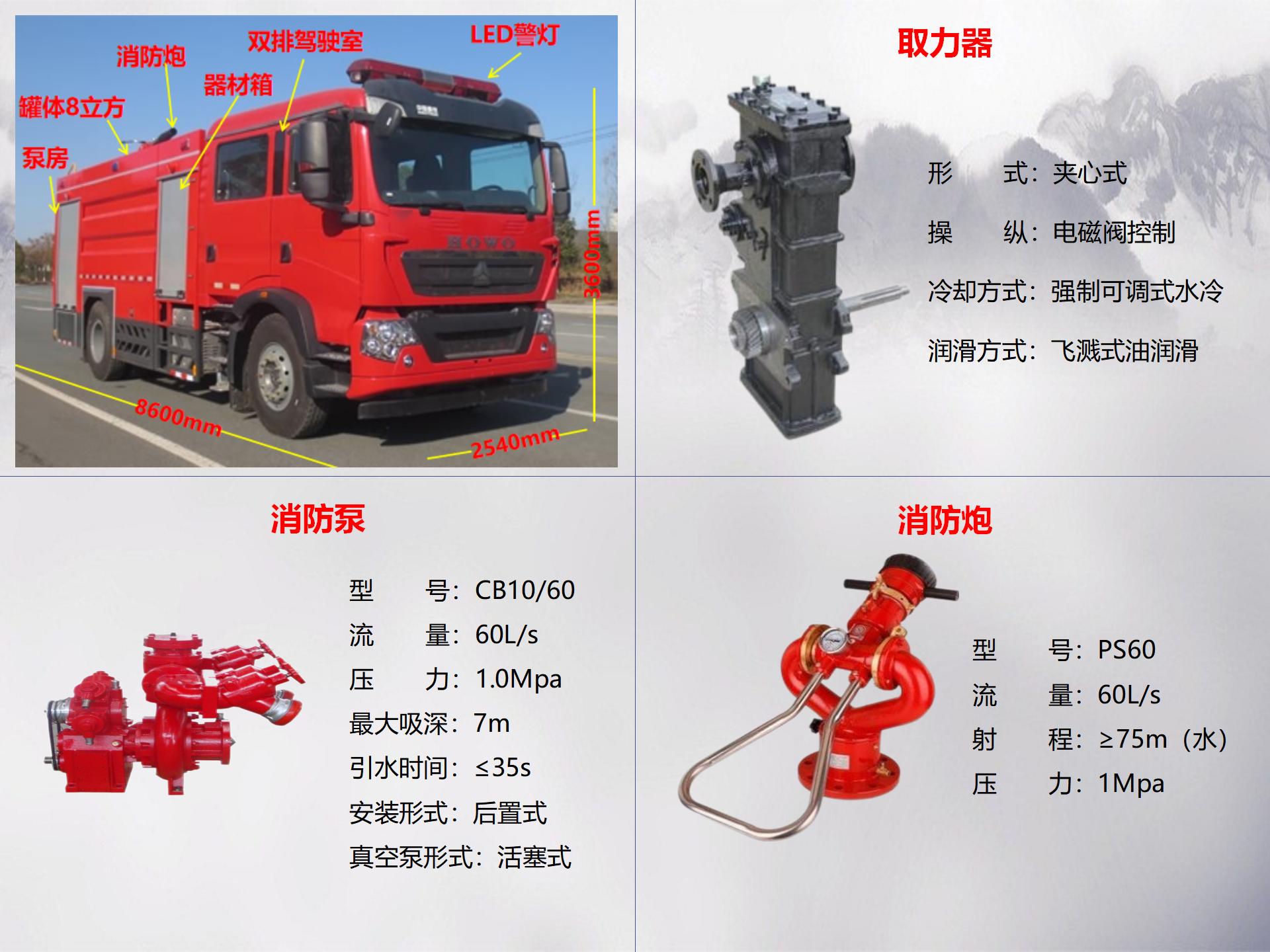 豪沃8吨水罐消防车